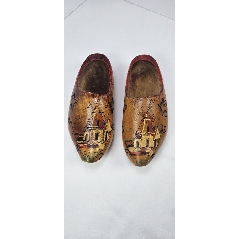 Vintage Hand Painted Dutch Wooden Clogs Holland Windmill Souvenir Wall Decor 7"